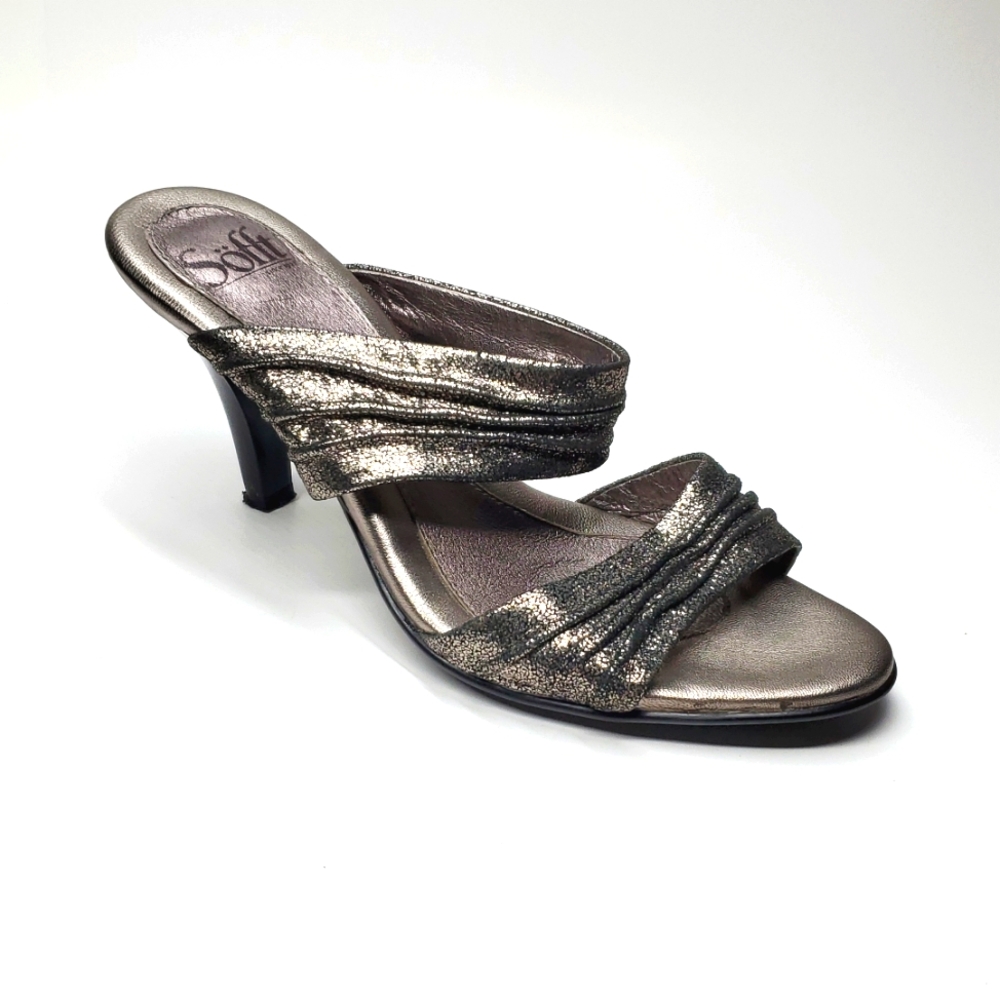 Sofft Metallic Pewter Leather Heeled Sandals 9M
